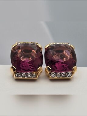 Stud Earrings Faux Diamond Accent Sparkly Purple 1/2" Elegant Gold Tone Sale